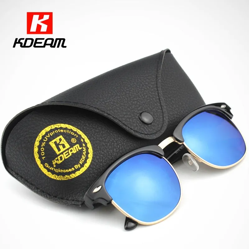 Kdeam Brand Unisex Mixed Classic Polarized Sunglasses Women High Polaroid Half-Gold Frame With Leather Case