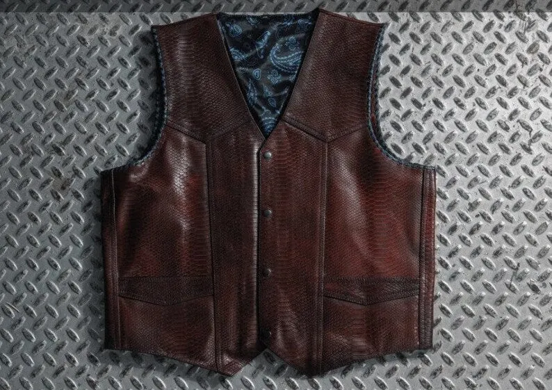 Leather Vest Maroon Red Distress Leather Men Vest Biker vest Motorcycle Vest Men Motorcycle Gifts For Men Western Vest Cowboy Vest