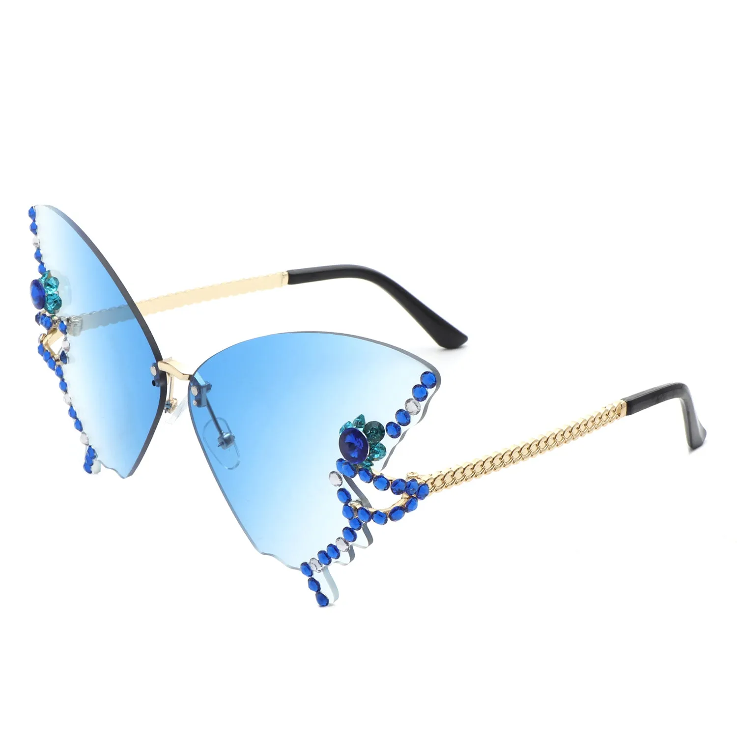 Lyrin - Rimless Oversize Rhinestone Butterfly Women Fashion Sunglasses