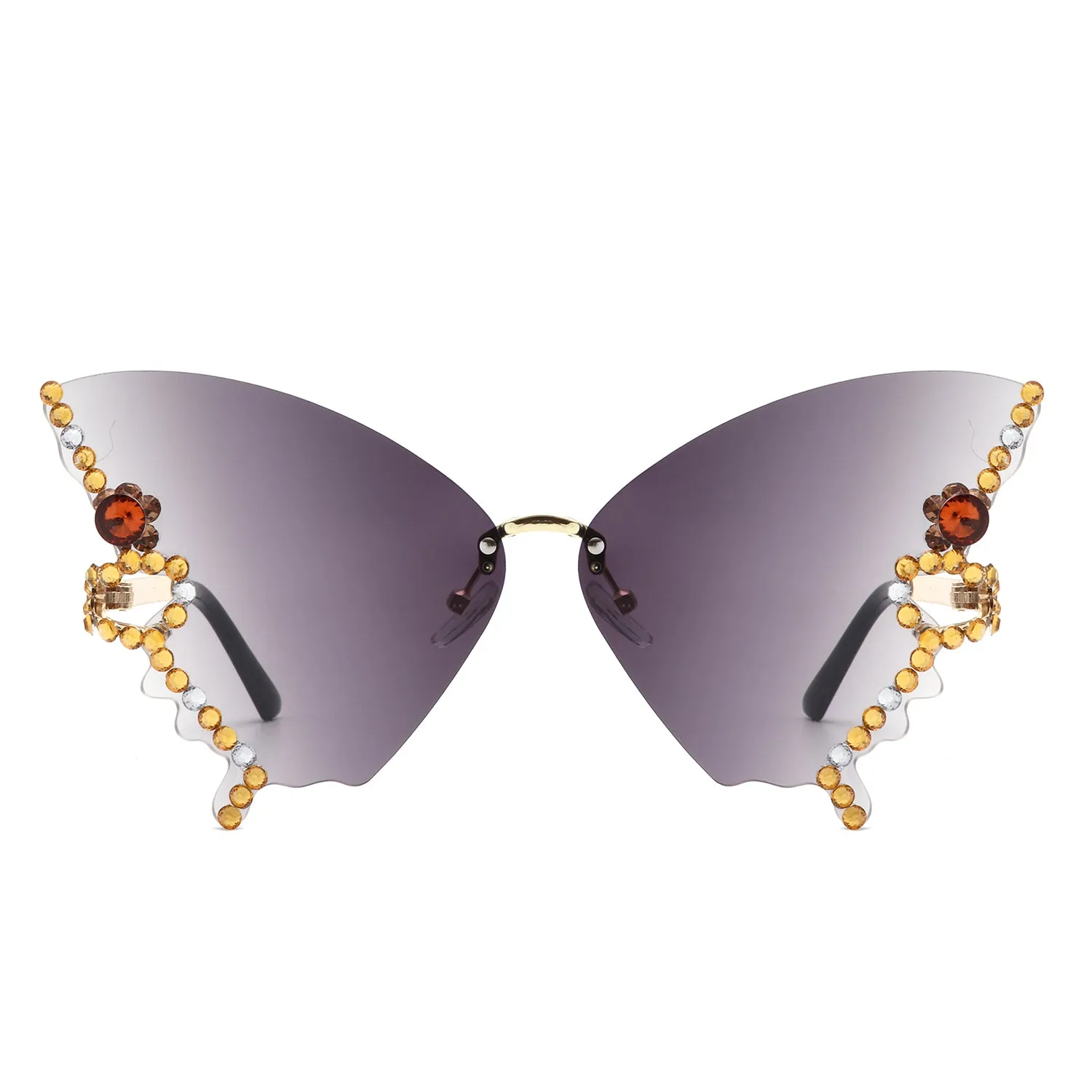 Lyrin - Rimless Oversize Rhinestone Butterfly Women Fashion Sunglasses