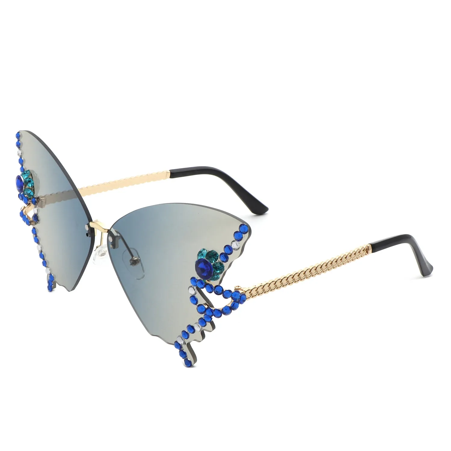 Lyrin - Rimless Oversize Rhinestone Butterfly Women Fashion Sunglasses