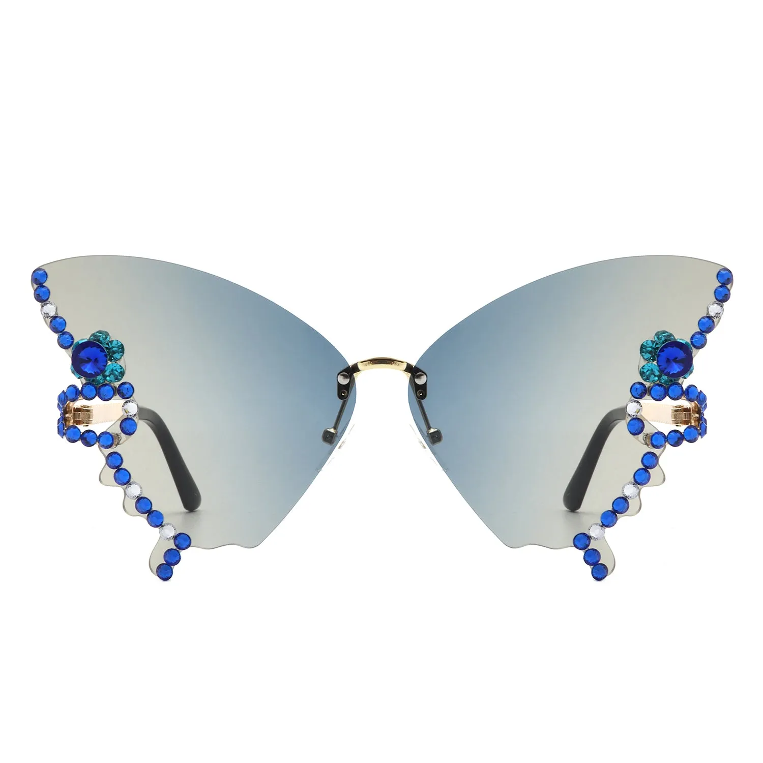 Lyrin - Rimless Oversize Rhinestone Butterfly Women Fashion Sunglasses