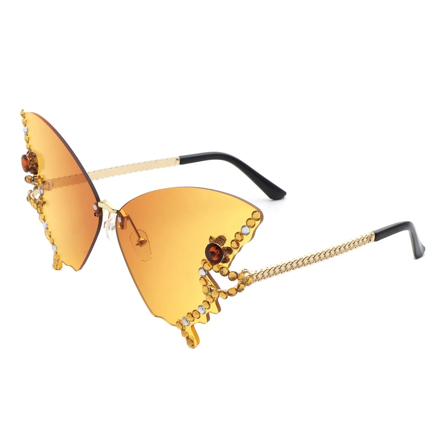 Lyrin - Rimless Oversize Rhinestone Butterfly Women Fashion Sunglasses