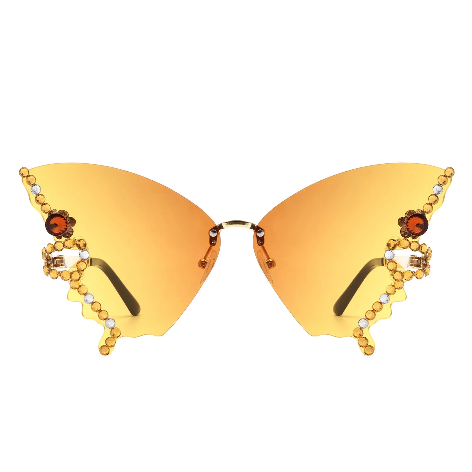 Lyrin - Rimless Oversize Rhinestone Butterfly Women Fashion Sunglasses