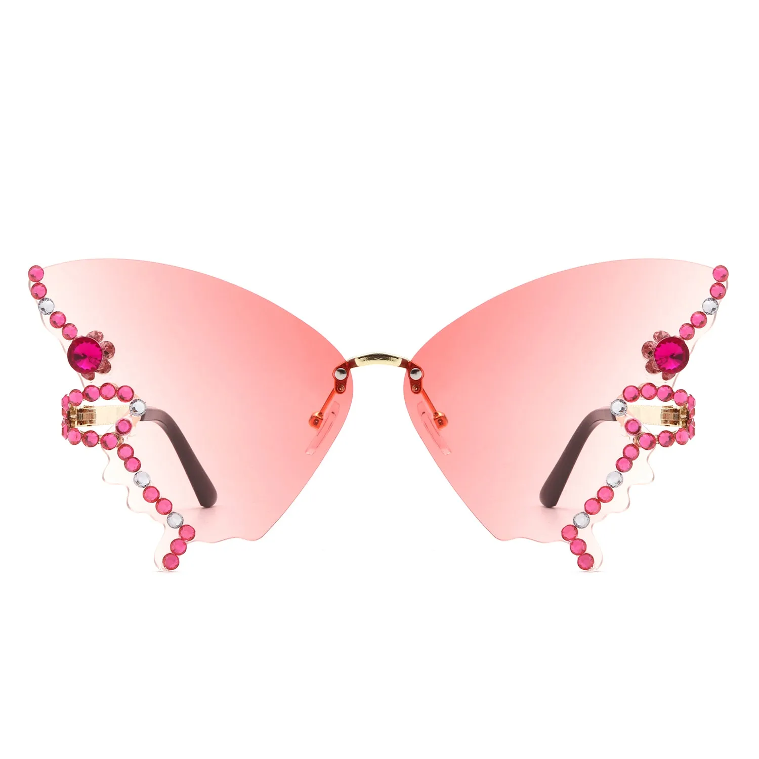 Lyrin - Rimless Oversize Rhinestone Butterfly Women Fashion Sunglasses