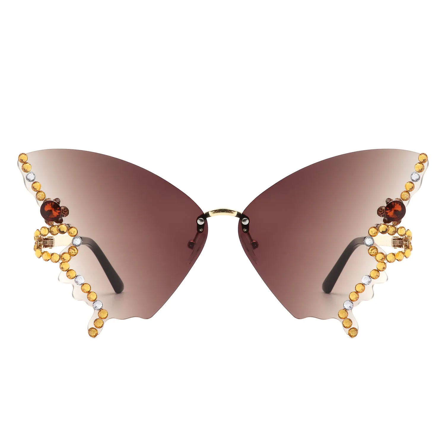 Lyrin - Rimless Oversize Rhinestone Butterfly Women Fashion Sunglasses