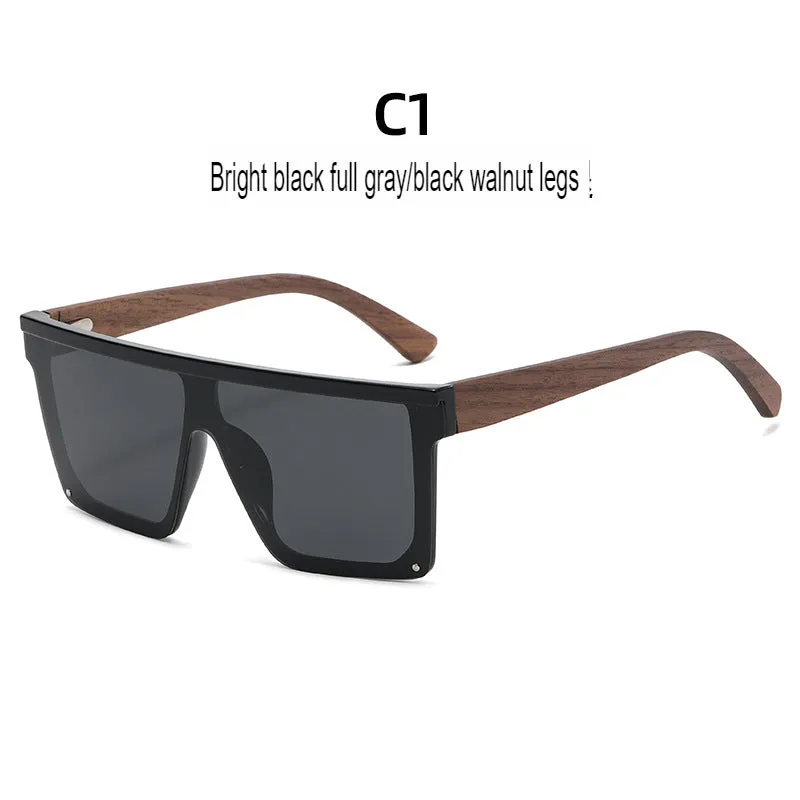 New Trendy Bamboo Wood Glasses Light Sunglasses Retro Fashion Large Frame Sunshade Anti-Uv Bamboo Wood Leg Sunglasses