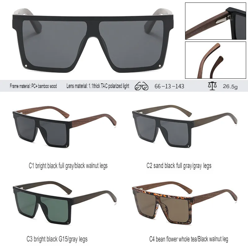 New Trendy Bamboo Wood Glasses Light Sunglasses Retro Fashion Large Frame Sunshade Anti-Uv Bamboo Wood Leg Sunglasses