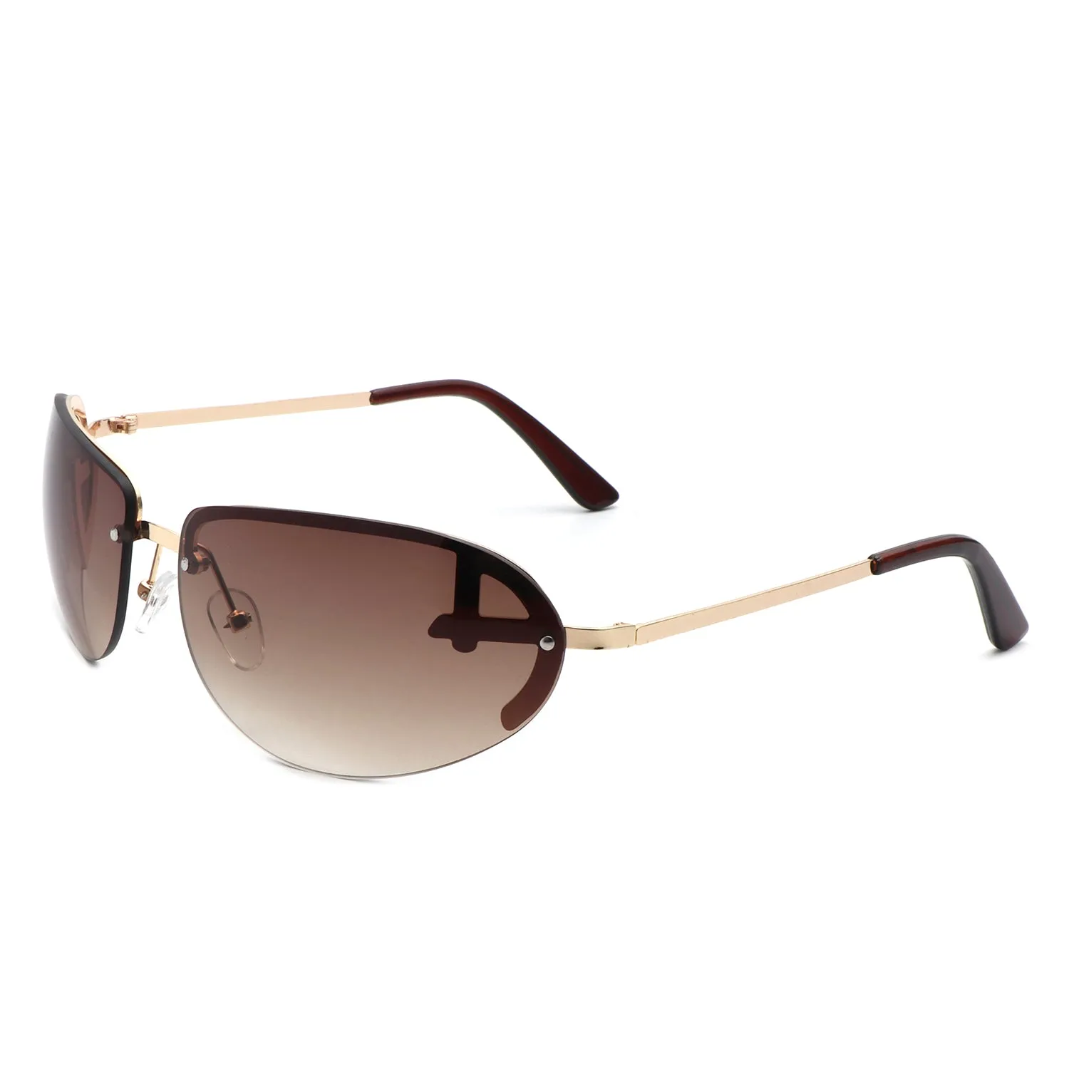 Oceandew - Retro Rimless Oval Tinted Round Sunglasses