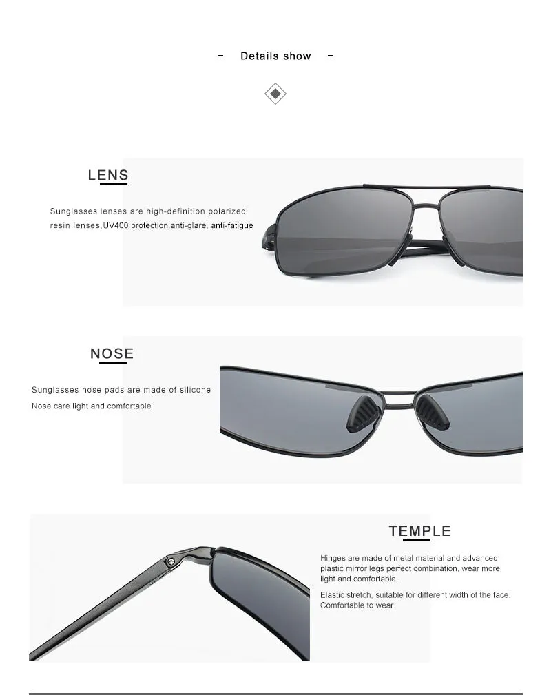 Oley Men Polarized Sunglasses Aluminum Magnesium Driving Glasses Rectangle Shades Y1347