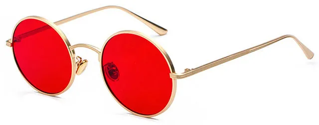 Peekaboo Gold Round Metal Frame Sunglasses Men Women Red Lens Yellow Pink Black