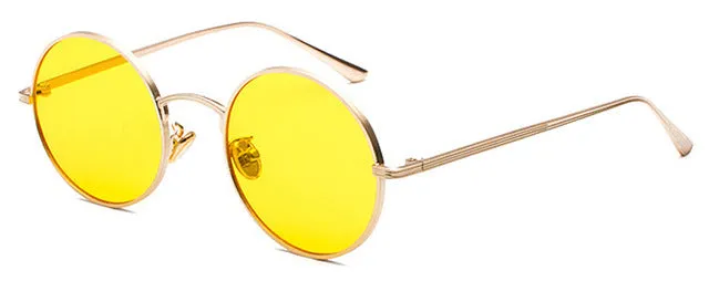 Peekaboo Gold Round Metal Frame Sunglasses Men Women Red Lens Yellow Pink Black