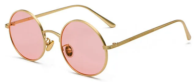 Peekaboo Gold Round Metal Frame Sunglasses Men Women Red Lens Yellow Pink Black