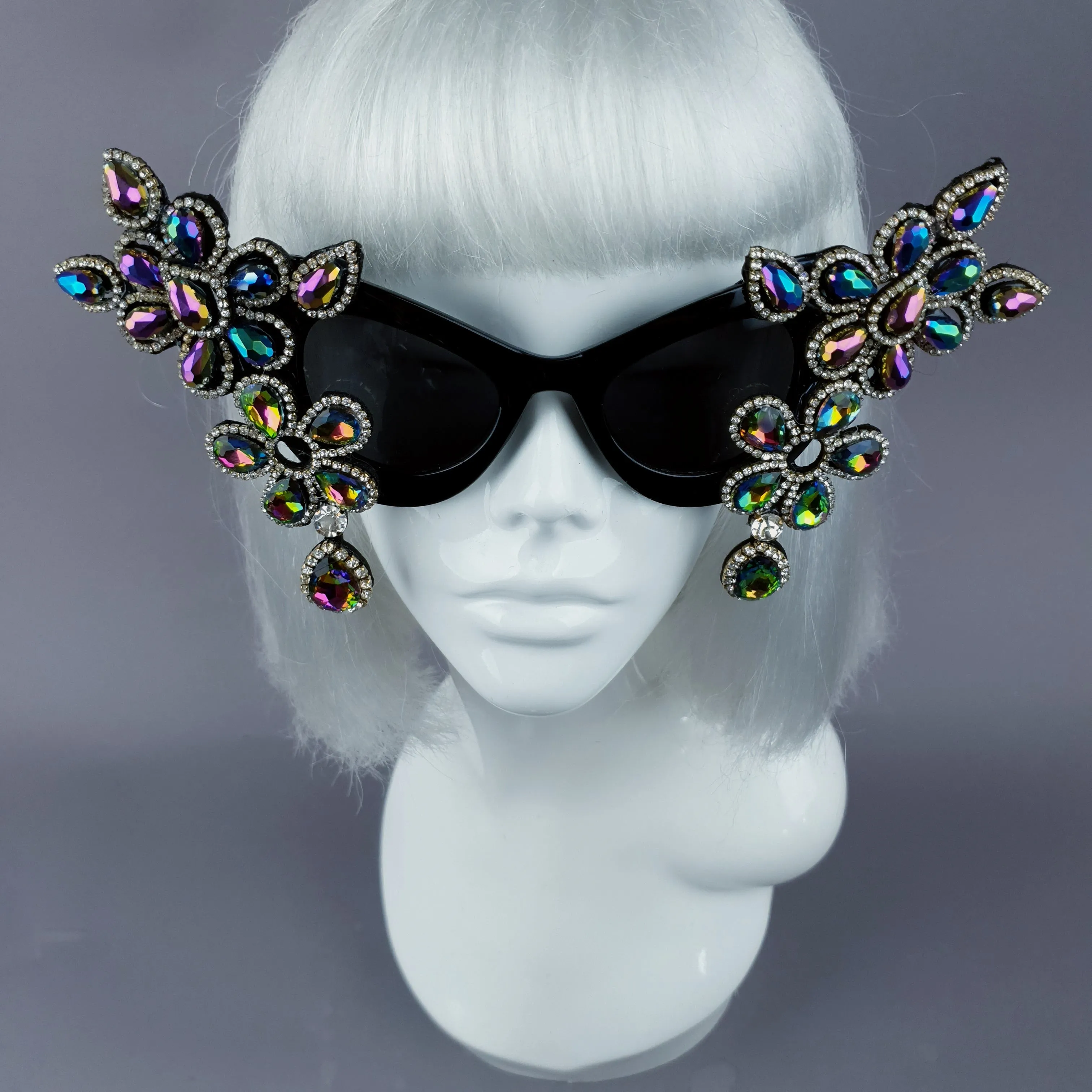 "Exxtra" Iridescent Diamante Jewel Cats Eye Sunglasses