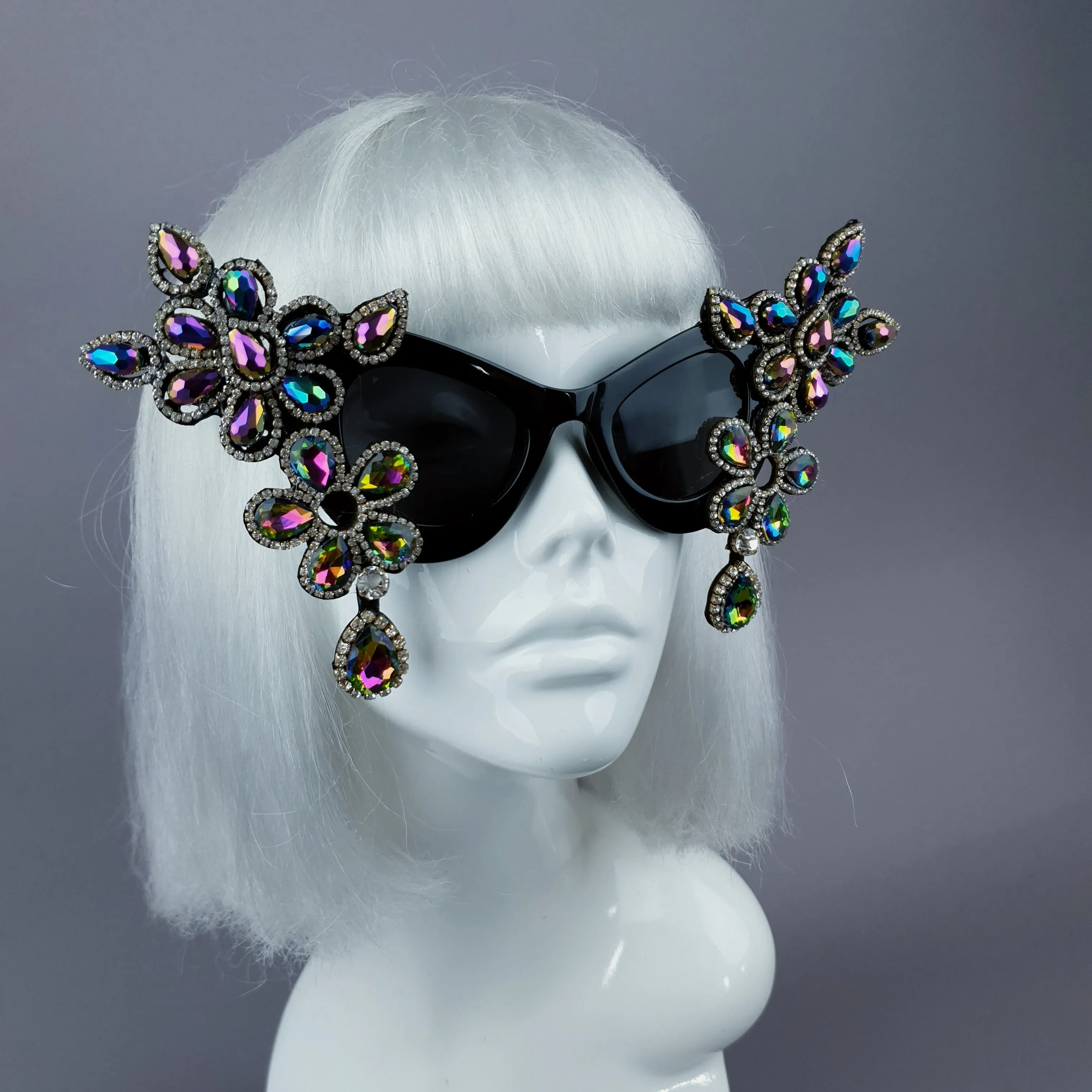 "Exxtra" Iridescent Diamante Jewel Cats Eye Sunglasses