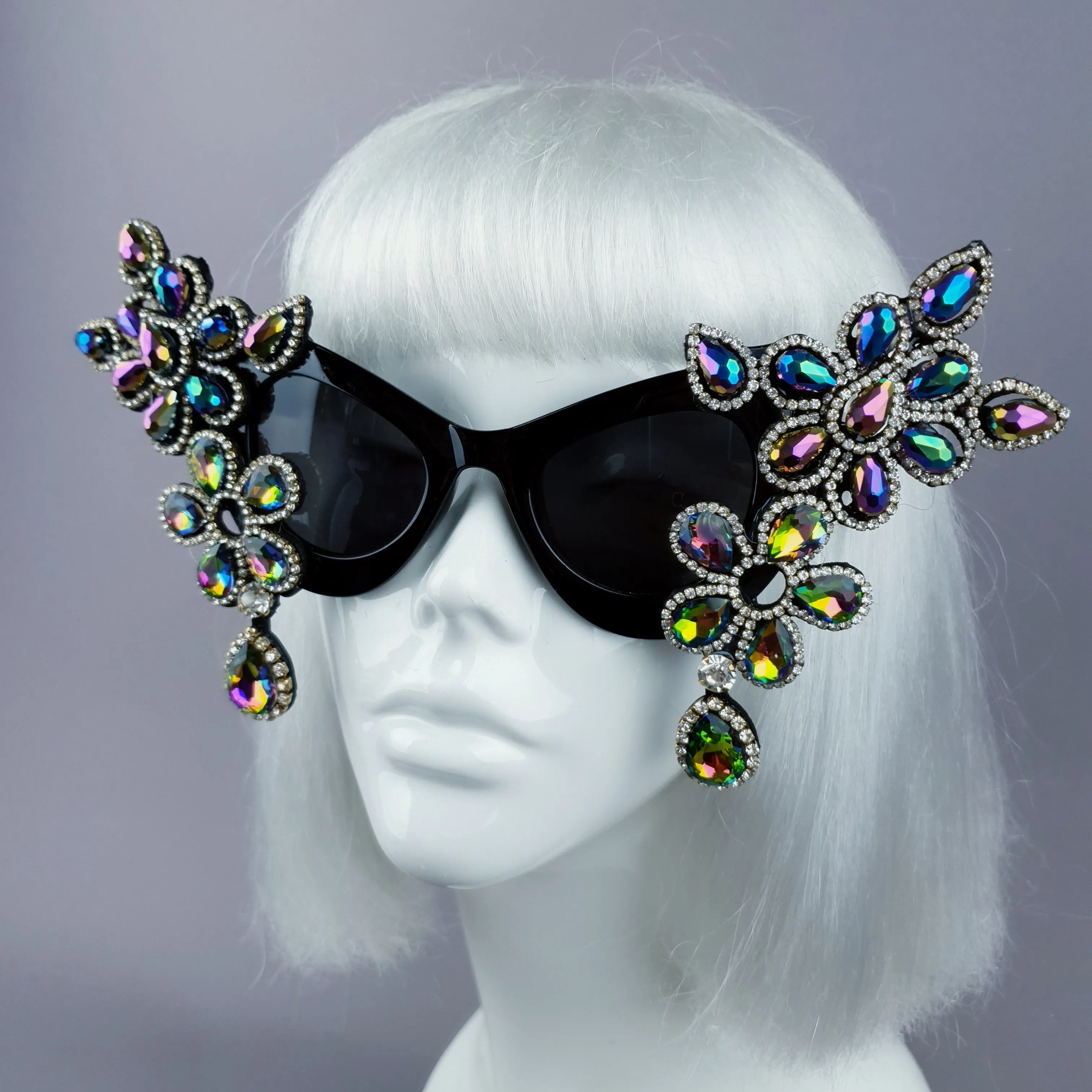 "Exxtra" Iridescent Diamante Jewel Cats Eye Sunglasses