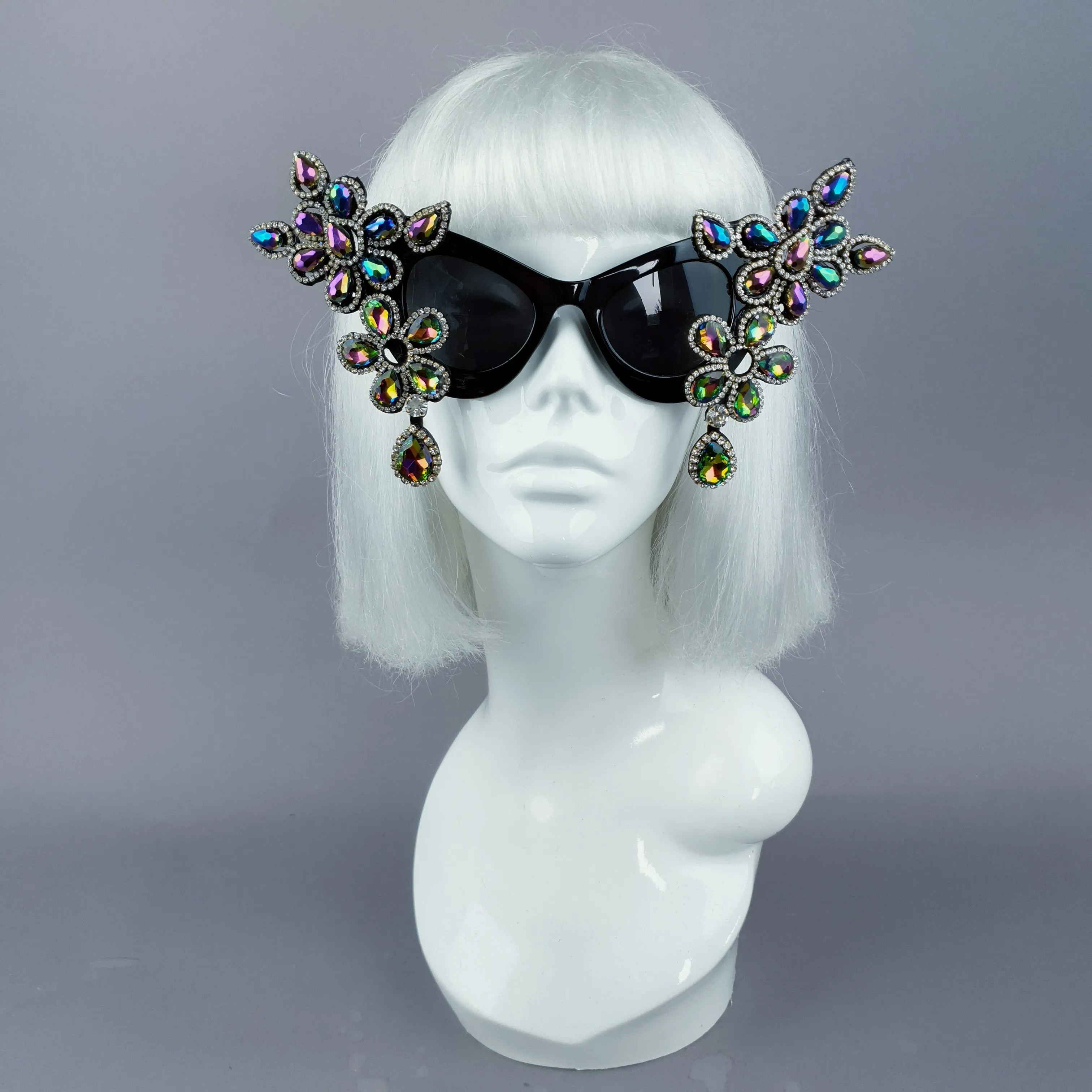 "Exxtra" Iridescent Diamante Jewel Cats Eye Sunglasses