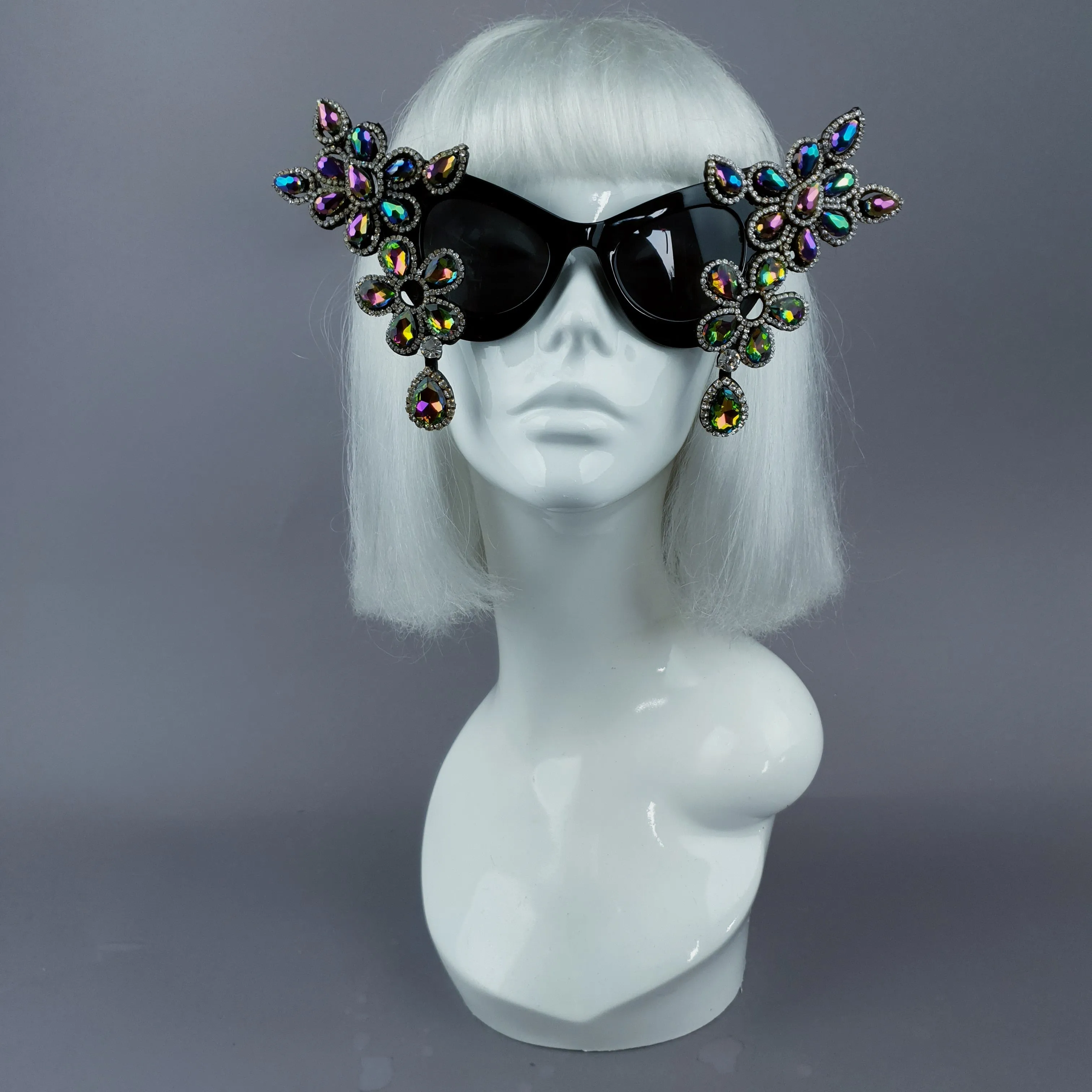 "Exxtra" Iridescent Diamante Jewel Cats Eye Sunglasses