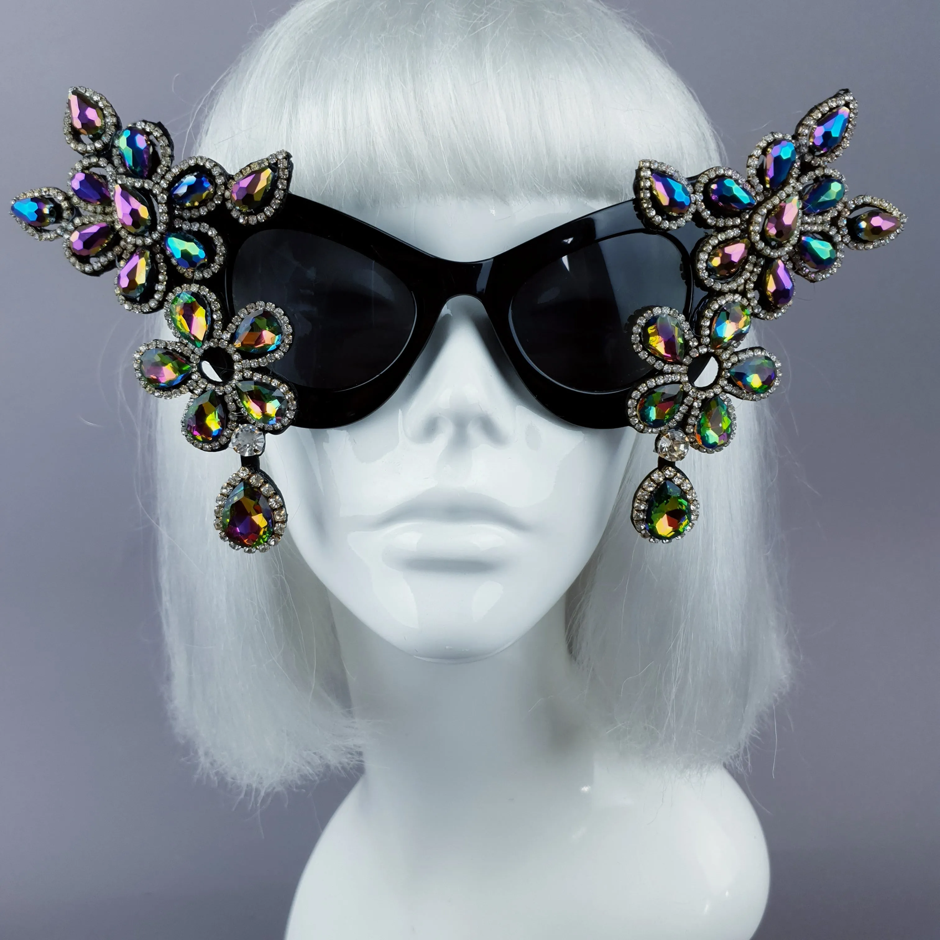 "Exxtra" Iridescent Diamante Jewel Cats Eye Sunglasses