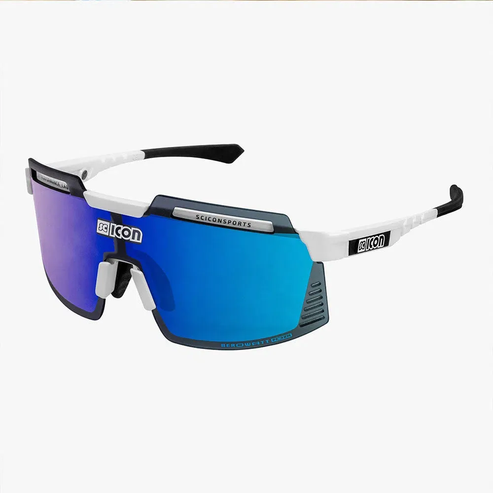 SCICON AEROWATT FOZA WHITE GLOSS Sunglasses - MULTIMIRROR BLUE LENSES