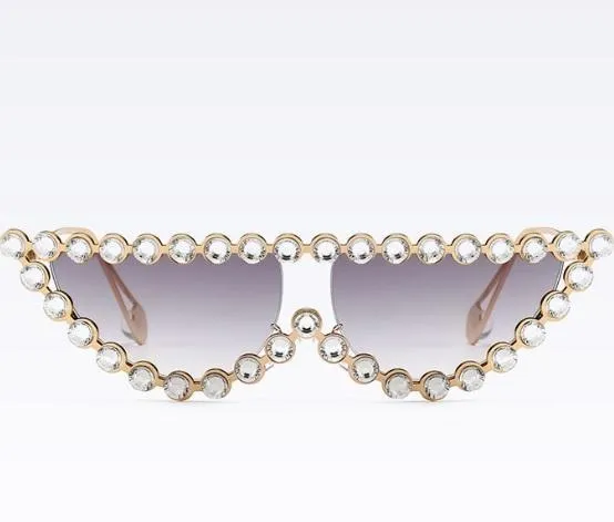 Shiny Elegant Metallic Frame Diamond Sunglasses