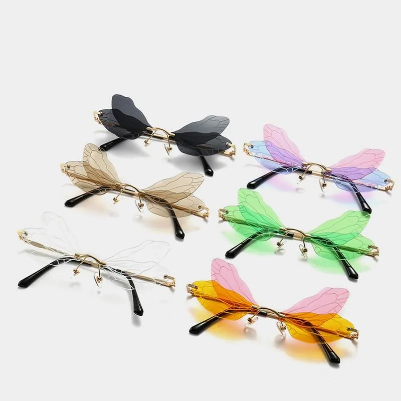 Unisex Vintage Dragonfly Frameless Gradient Clear Lens Sunglasses