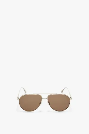 V Metal Pilot Sunglasses In Gold-Khaki