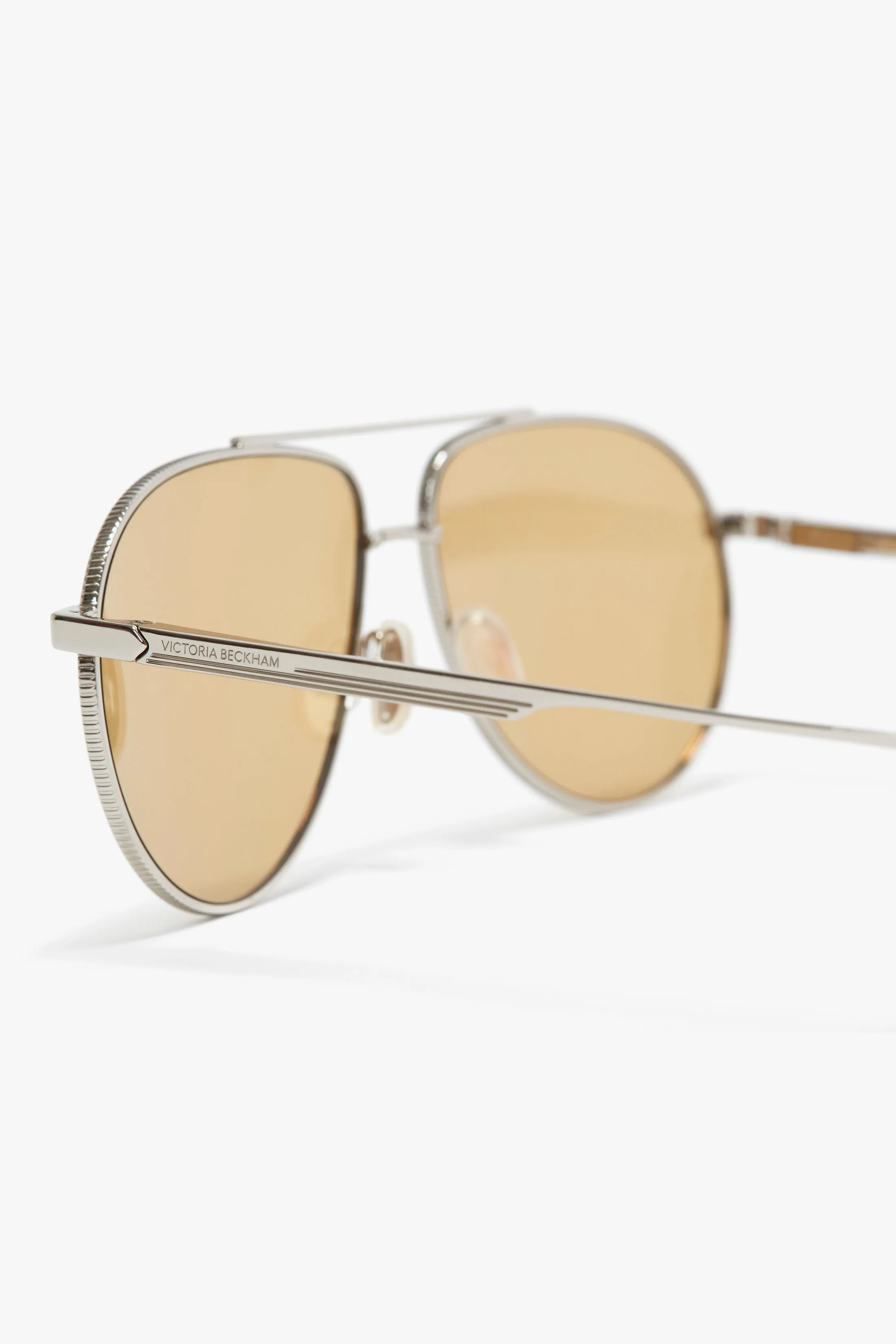 V Metal Pilot Sunglasses In Silver-Brown