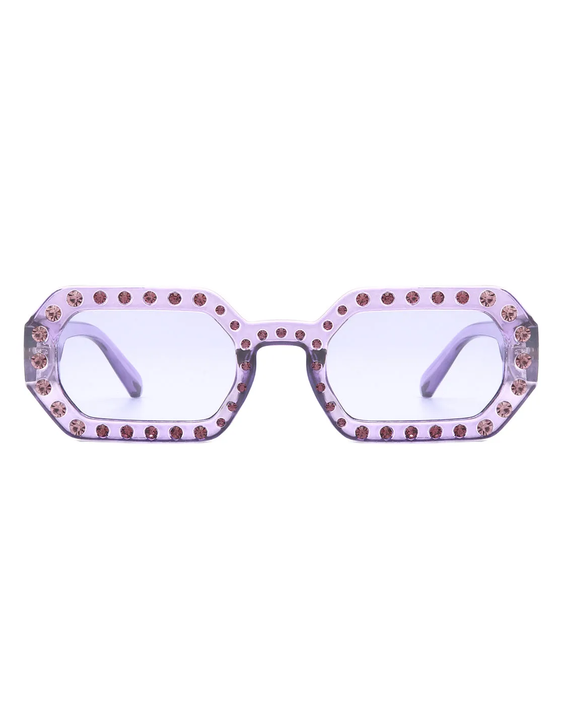 Whisp - Square Retro Rhinestone Tinted Geometric Fashion Sunglasses