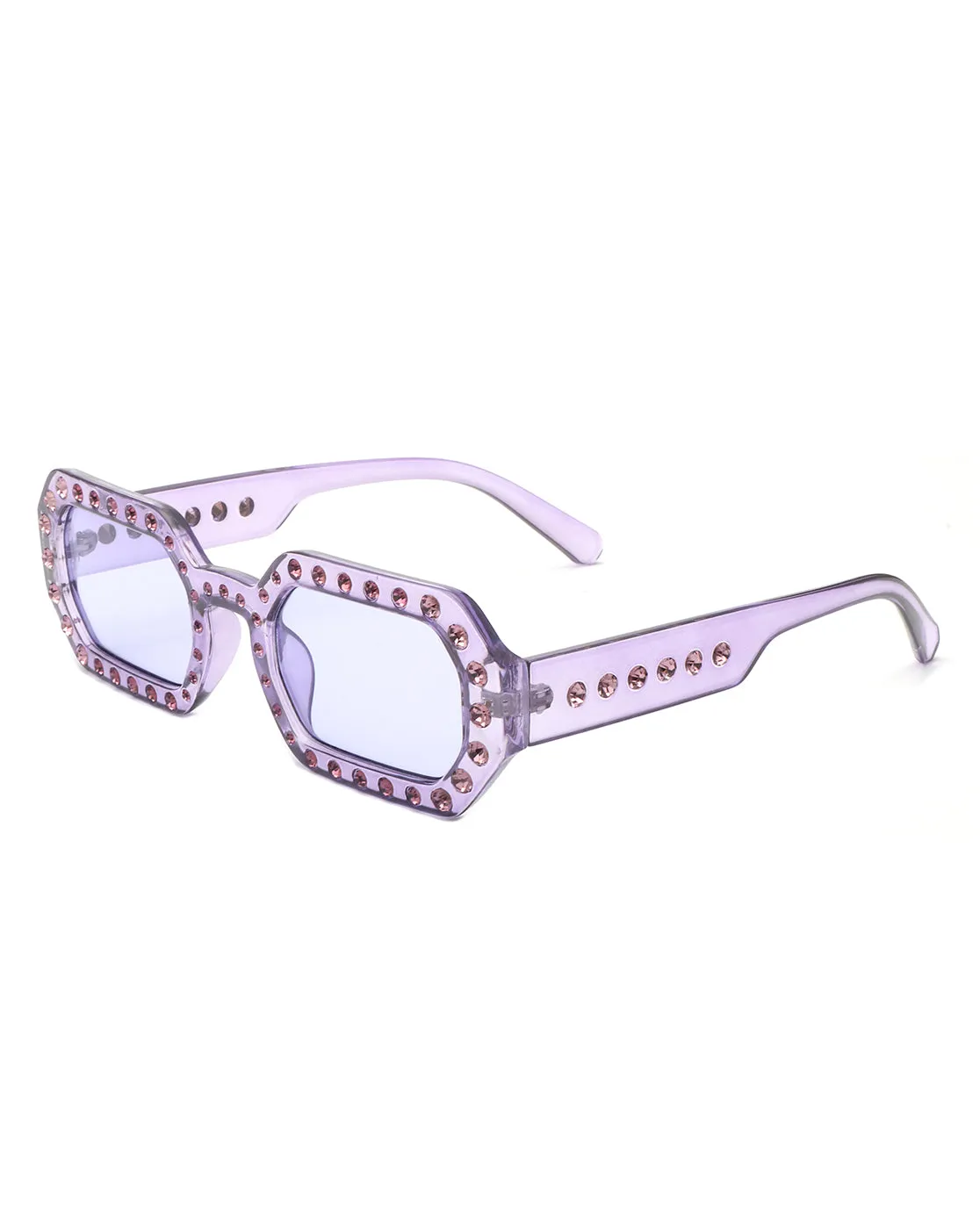 Whisp - Square Retro Rhinestone Tinted Geometric Fashion Sunglasses