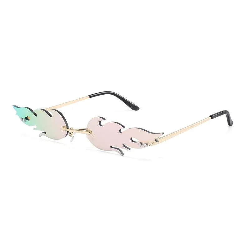 Women Fashionable Vintage Style Fire Flame Rimless Sunglasses