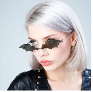 Women Vintage Style Rimless Wave Bat Shaped Design Driving Sunglasses