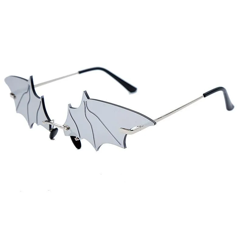 Women Vintage Style Rimless Wave Bat Shaped Design Driving Sunglasses