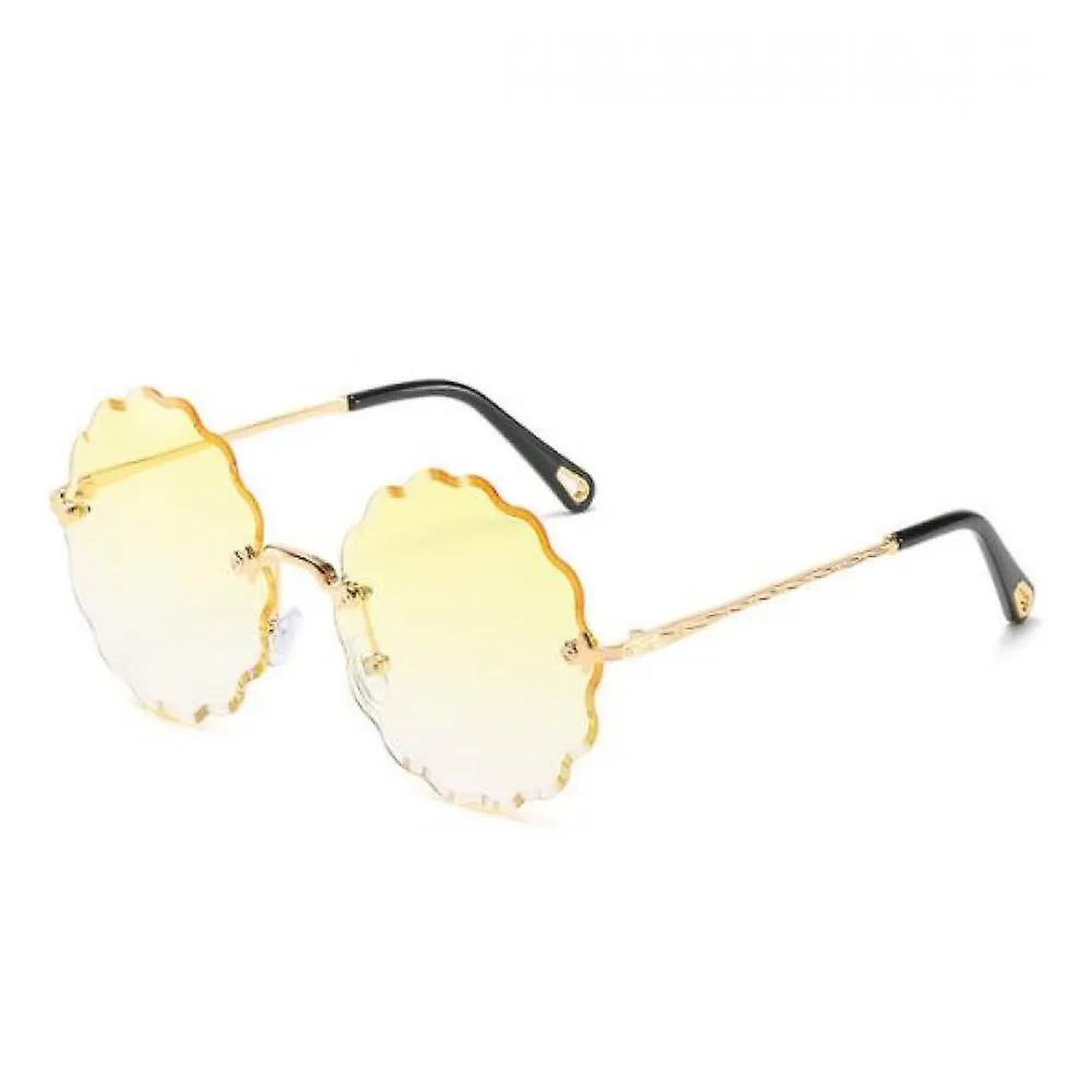 Yellow Womens' Round Diamond Trim Rimless Sunglasses