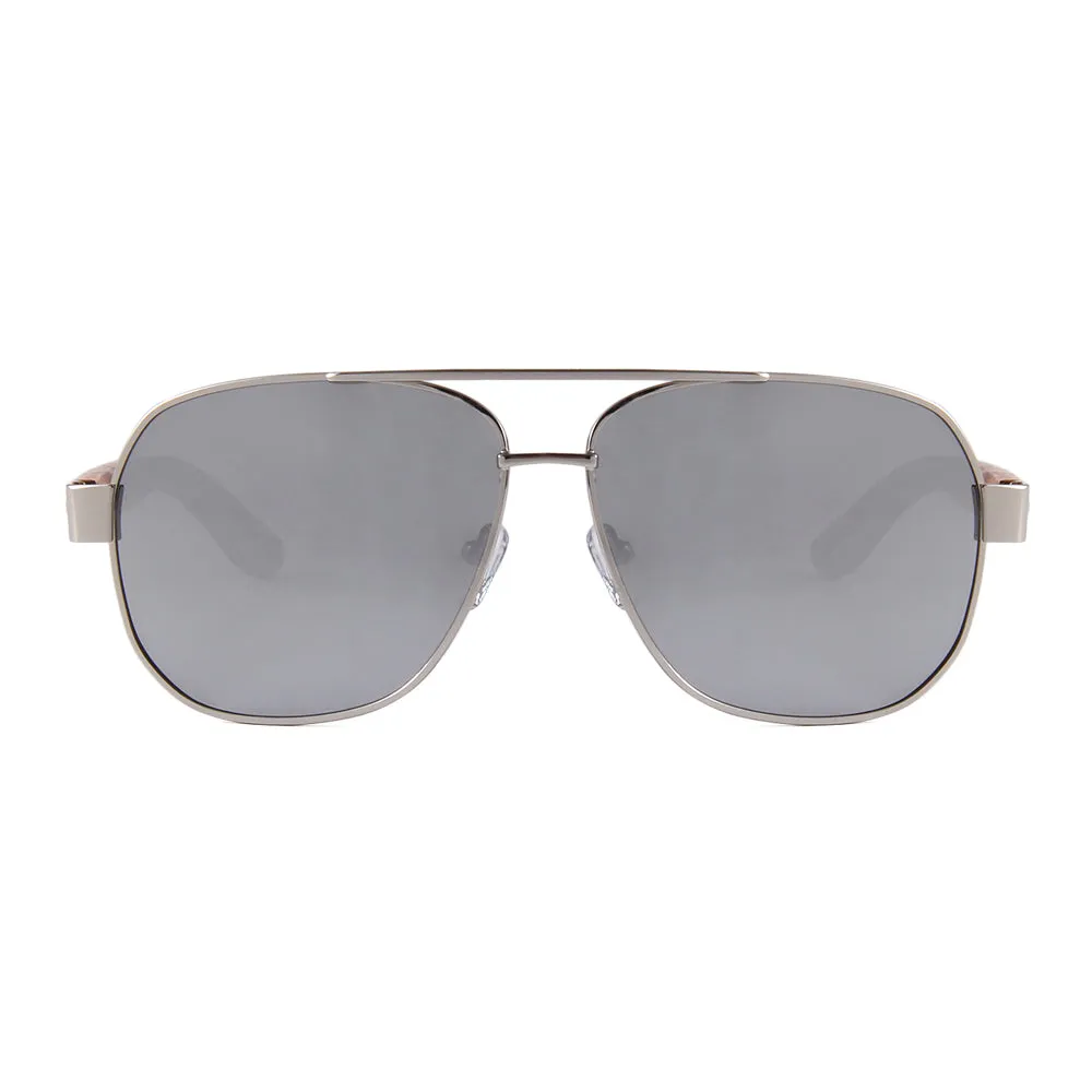 Zebra Wood Silver Framed Square Aviator Sunglasses by WUDN